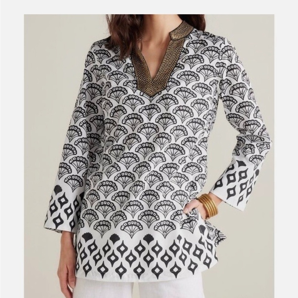 Soft Surroundings Rocio Tunic Top Size Large Beaded Neckline Boho